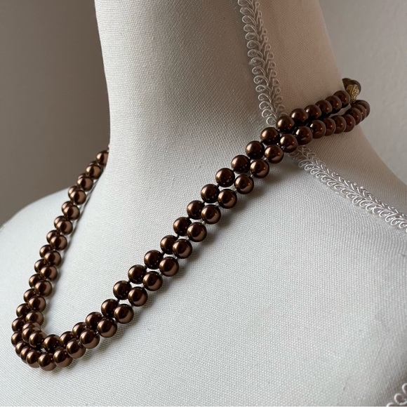 Vintage Opera Length  Knotted Rich Chocolate Brown Glass Pearl 40" Long Necklace - Picture 6 of 14
